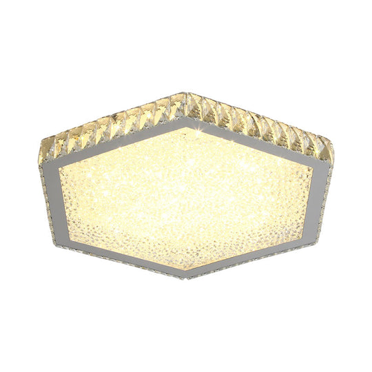 Hexagon Crystal Block Ceiling Lamp: Led Chrome Flush Mount For Warm/White Lighting