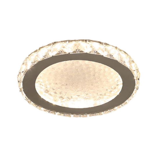 Crystal Block Led Circle Flush Mount Lamp: Sleek Chrome Design Warm/White Corridor Ceiling Lighting