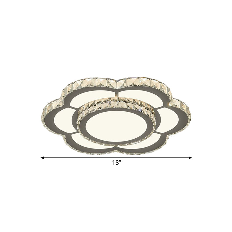 Chrome Led Flower Ceiling Light With Faceted Crystal And Warm/White Glow 18 Or 23.5 Wide