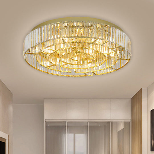 Crystal Led Flush Mount Light: Sleek Black/Gold Rectangular Fixture For Contemporary Ceiling
