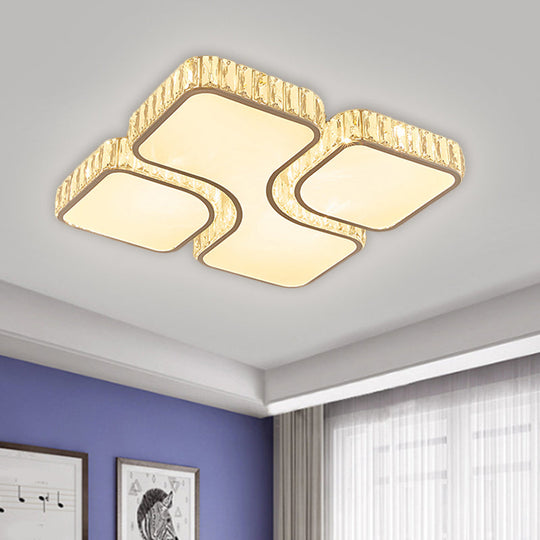 Modern Led Flush Lamp Chrome Square Ceiling Fixture - 16’/19.5’ With Crystal Rectangle Shade In