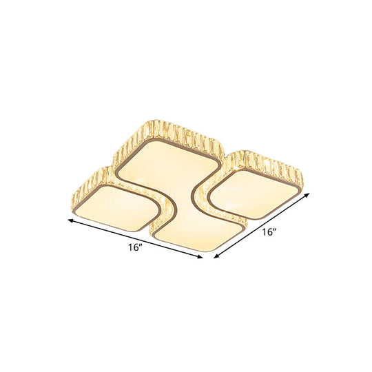 Modern Led Flush Lamp Chrome Square Ceiling Fixture- 16/19.5 With Crystal Rectangle Shade In