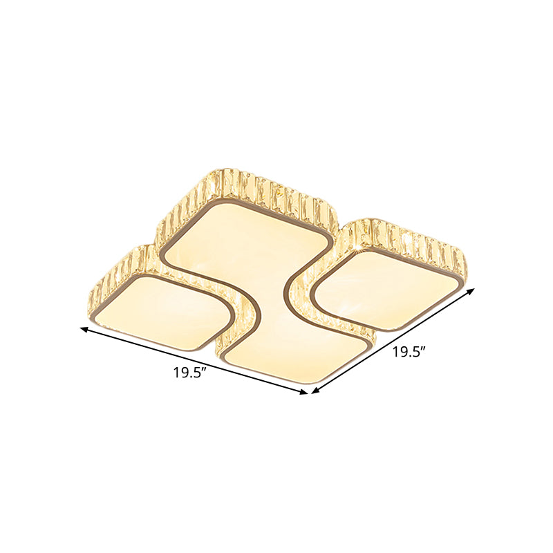 Modern Led Flush Lamp Chrome Square Ceiling Fixture - 16’/19.5’ With Crystal Rectangle Shade In