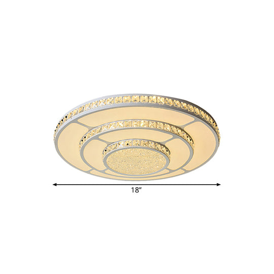 Modern Led Bedroom Ceiling Light With Circle Crystal Block Shade In Warm/White - 18’/21.5’ W