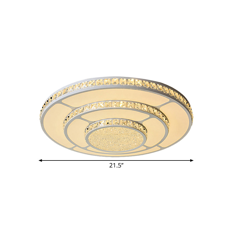 Modern Led Bedroom Ceiling Light With Circle Crystal Block Shade In Warm/White - 18/21.5 W