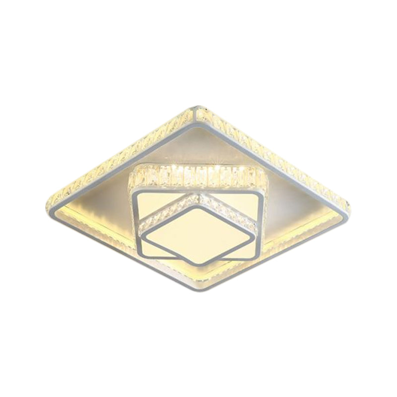 Minimalistic Led Crystal Flush Lamp: White Ceiling-Mounted Fixture With Square Block Design