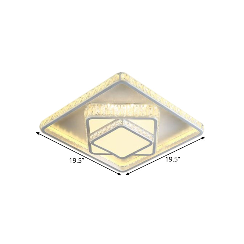 Minimalistic Led Crystal Flush Lamp: White Ceiling - Mounted Fixture With Square Block Design