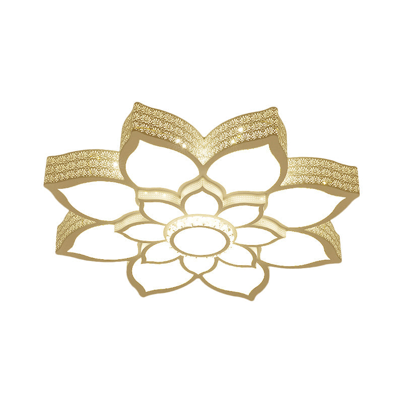 Contemporary White Led Lotus Ceiling Fixture - Metallic Flush Mount Light 21.5’/29.5’ Width