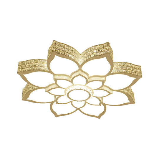 Contemporary White Led Lotus Ceiling Fixture - Metallic Flush Mount Light 21.5/29.5 Width