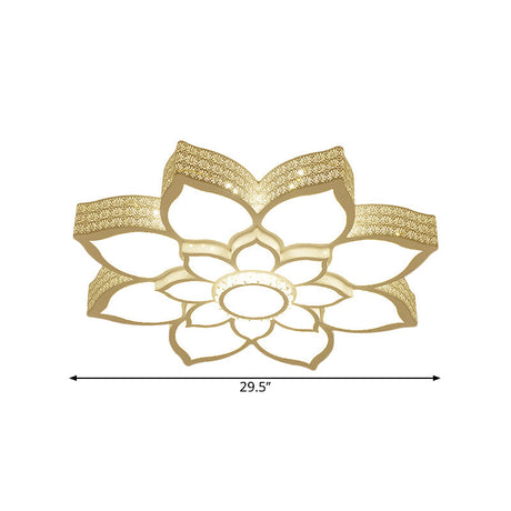 Contemporary White Led Lotus Ceiling Fixture - Metallic Flush Mount Light 21.5’/29.5’ Width