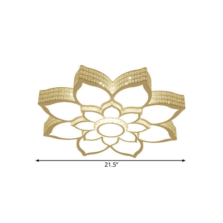 Contemporary White Led Lotus Ceiling Fixture - Metallic Flush Mount Light 21.5/29.5 Width