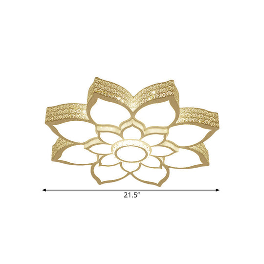 Contemporary White Led Lotus Ceiling Fixture - Metallic Flush Mount Light 21.5/29.5 Width