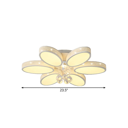 Metal Oval Led White Flush Mount Ceiling Lamp With Crystal Droplet