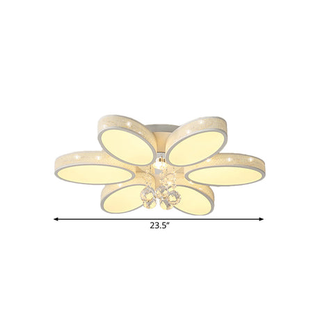 Metal Oval Led White Flush Mount Ceiling Lamp With Crystal Droplet