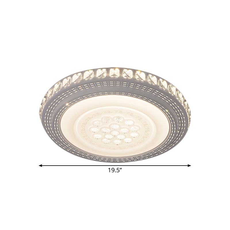 Modern White Led Flush Mount Ceiling Light With Warm/White Illumination & Metallic Round Shade