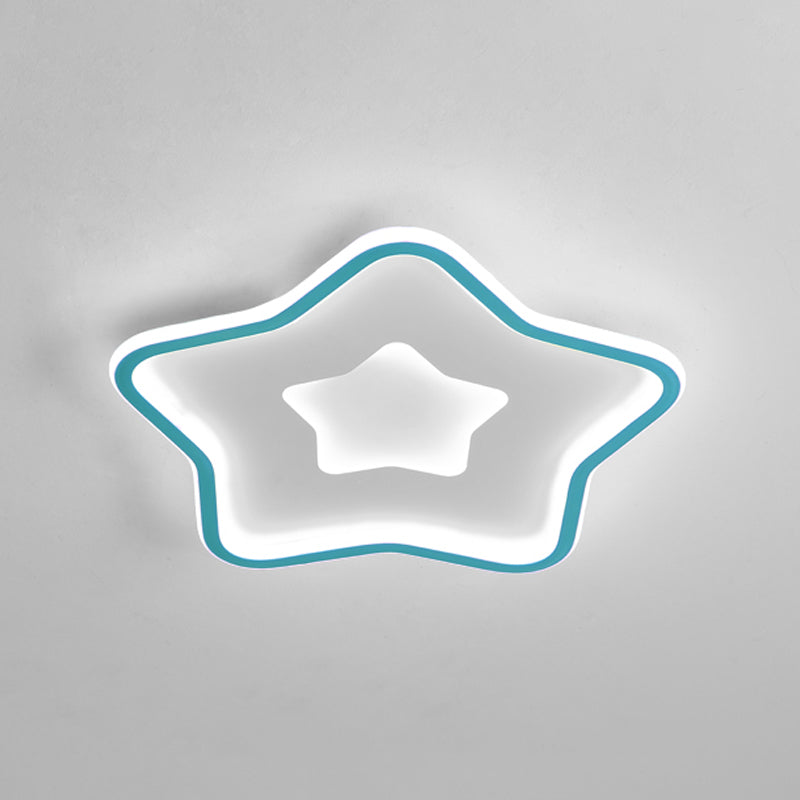 Kids’ Cartoon Star Led Ceiling Light In Pink/Blue - Flush Mount Design