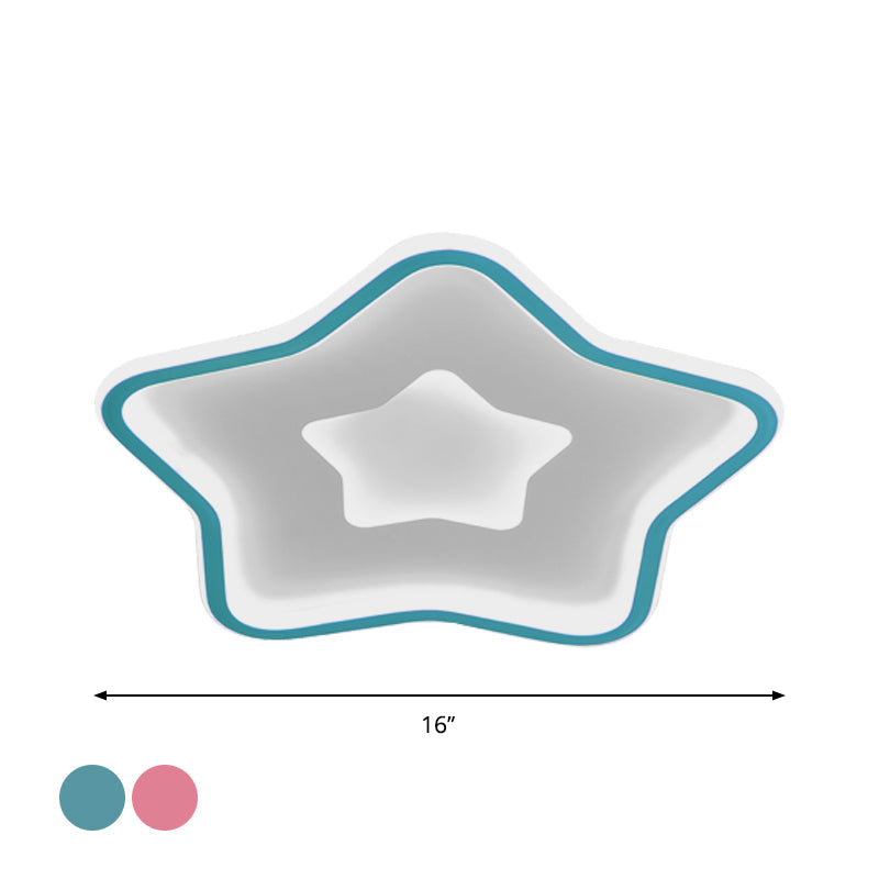 Kids’ Cartoon Star Led Ceiling Light In Pink/Blue - Flush Mount Design