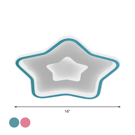 Kids’ Cartoon Star Led Ceiling Light In Pink/Blue - Flush Mount Design