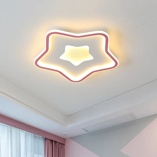 Kids’ Cartoon Star Led Ceiling Light In Pink/Blue - Flush Mount Design Pink