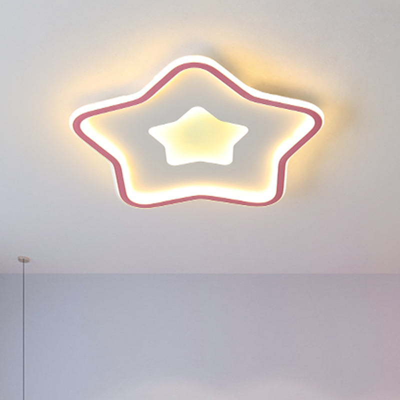 Kids’ Cartoon Star Led Ceiling Light In Pink/Blue - Flush Mount Design