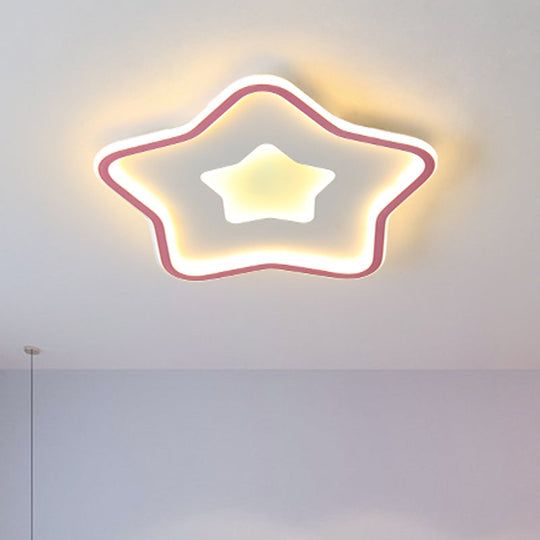 Kids’ Cartoon Star Led Ceiling Light In Pink/Blue - Flush Mount Design