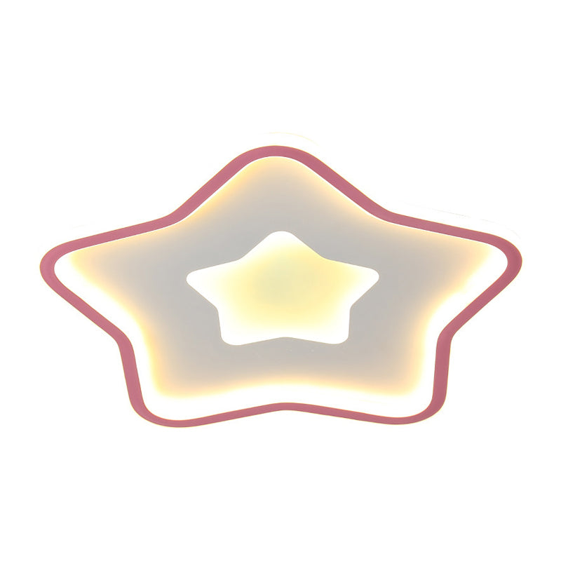 Kids’ Cartoon Star Led Ceiling Light In Pink/Blue - Flush Mount Design