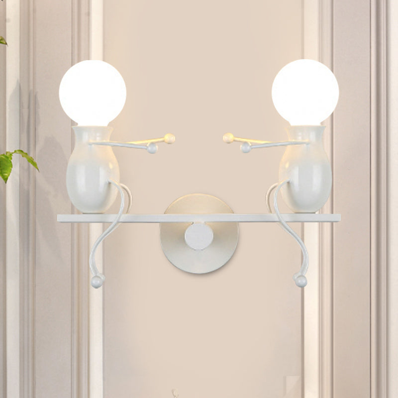 Child-Like 2-Head Wall Mount Lamp For Kids Black/White/Red Metal Light Fixture With Seesaw Arm