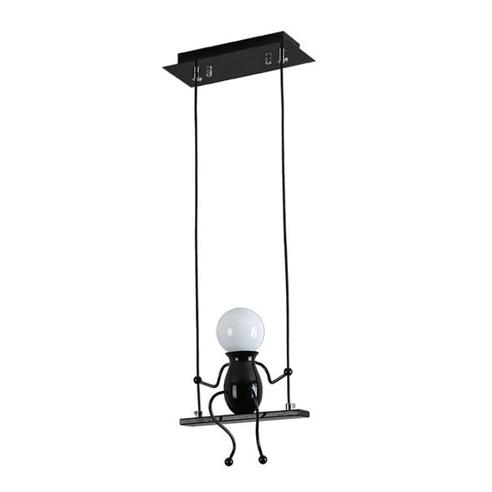 Cartoon Swing Kid Metal Chandelier Lamp - 1/2 Heads Black/White Finish Bedroom Hanging Light Fixture