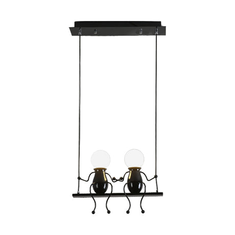 Cartoon Metal Chandelier Lamp - Swing Kid 1/2 Heads Black/White Finish Bedroom Hanging Light Fixture