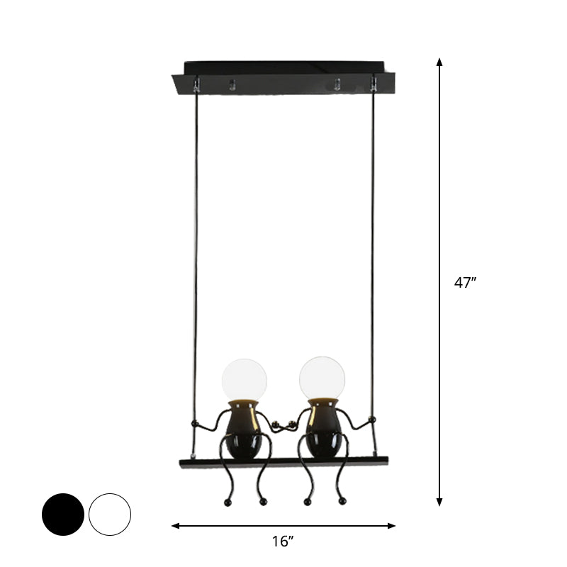 Cartoon Swing Kid Metal Chandelier Lamp - 1/2 Heads Black/White Finish Bedroom Hanging Light Fixture