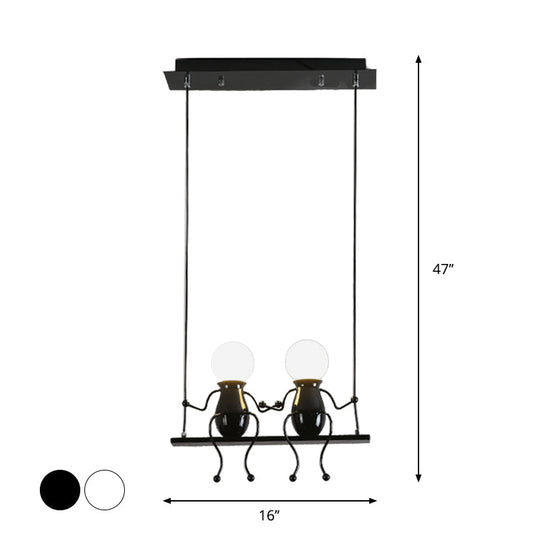 Cartoon Swing Kid Metal Chandelier Lamp - 1/2 Heads Black/White Finish Bedroom Hanging Light Fixture