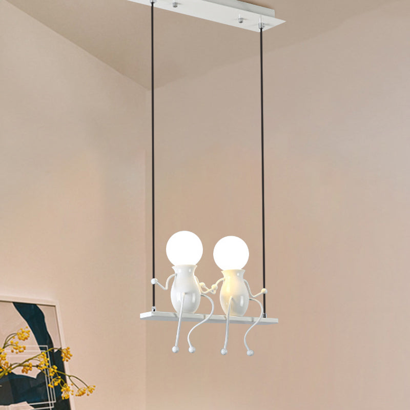 Cartoon Swing Kid Metal Chandelier Lamp - 1/2 Heads Black/White Finish Bedroom Hanging Light Fixture