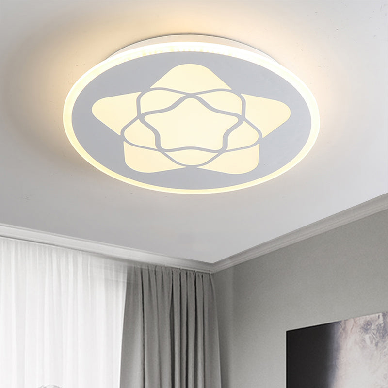 Metallic Led Bedroom Flush Mount Lamp With Moon Star And Heart Designs For Kids’ Rooms White /