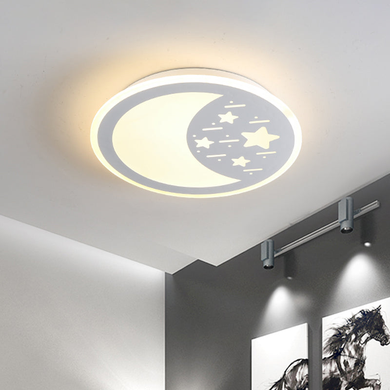 Metallic Led Bedroom Flush Mount Lamp With Moon Star And Heart Designs For Kids’ Rooms White /