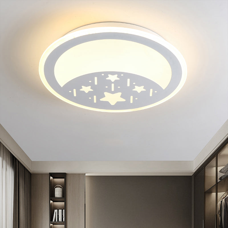 Metallic Led Bedroom Flush Mount Lamp With Moon Star And Heart Designs For Kids’ Rooms