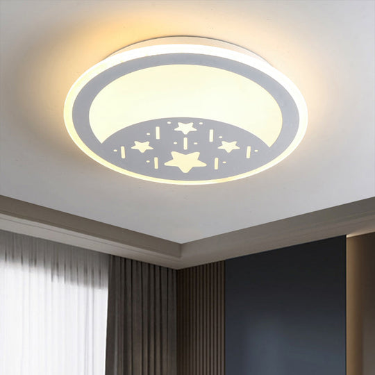Metallic Led Bedroom Flush Mount Lamp With Moon Star And Heart Designs For Kids’ Rooms