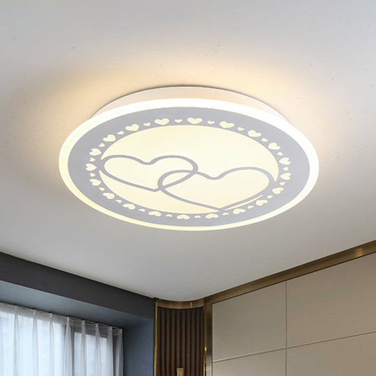 Metallic Led Bedroom Flush Mount Lamp With Moon Star And Heart Designs For Kids’ Rooms White /