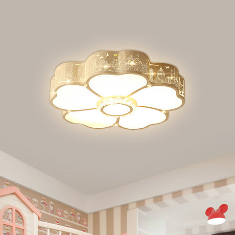 Modern Led Flush Mount Light Fixture For Floral Bedroom In White