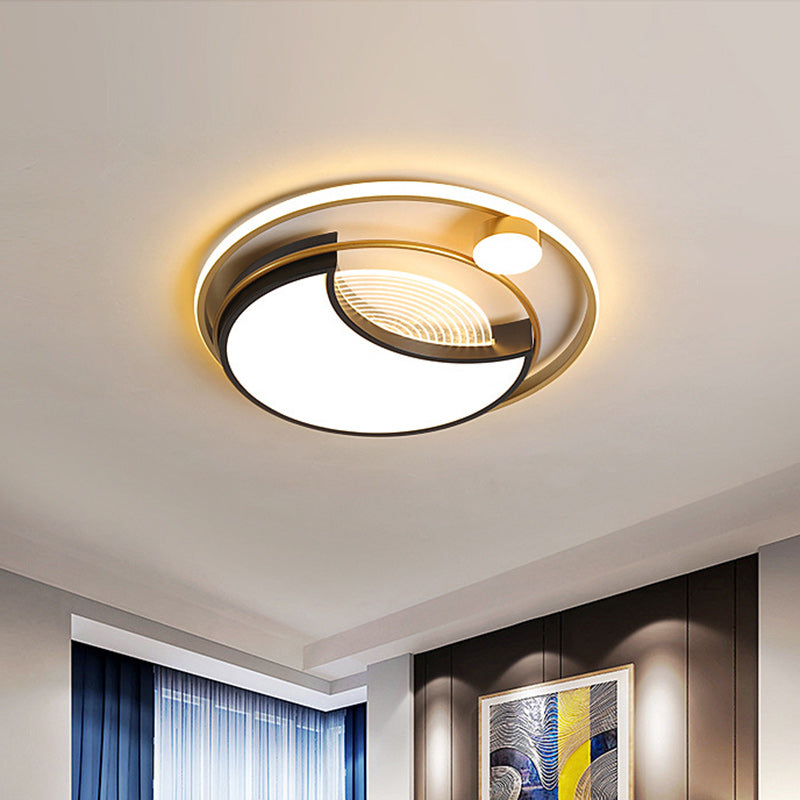 Contemporary Led Flush Ceiling Light With Acrylic Shade - Black Square/Round Mount | Warm/White