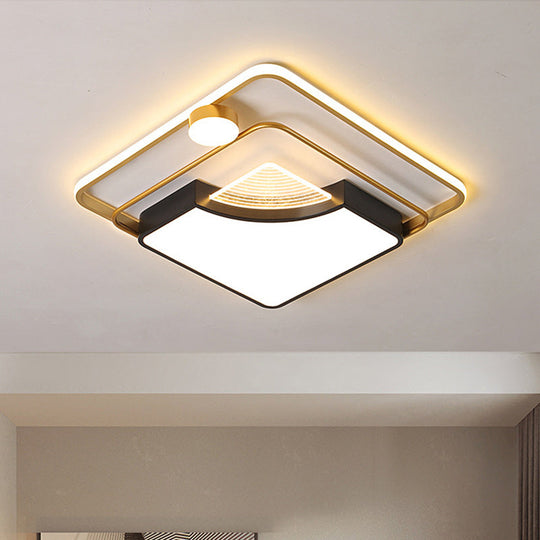 Contemporary Led Flush Ceiling Light With Acrylic Shade - Black Square/Round Mount | Warm/White /