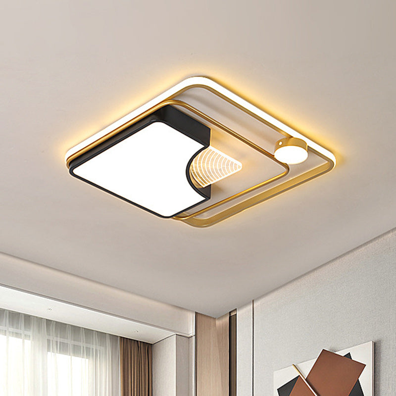 Contemporary Led Flush Ceiling Light With Acrylic Shade - Black Square/Round Mount | Warm/White