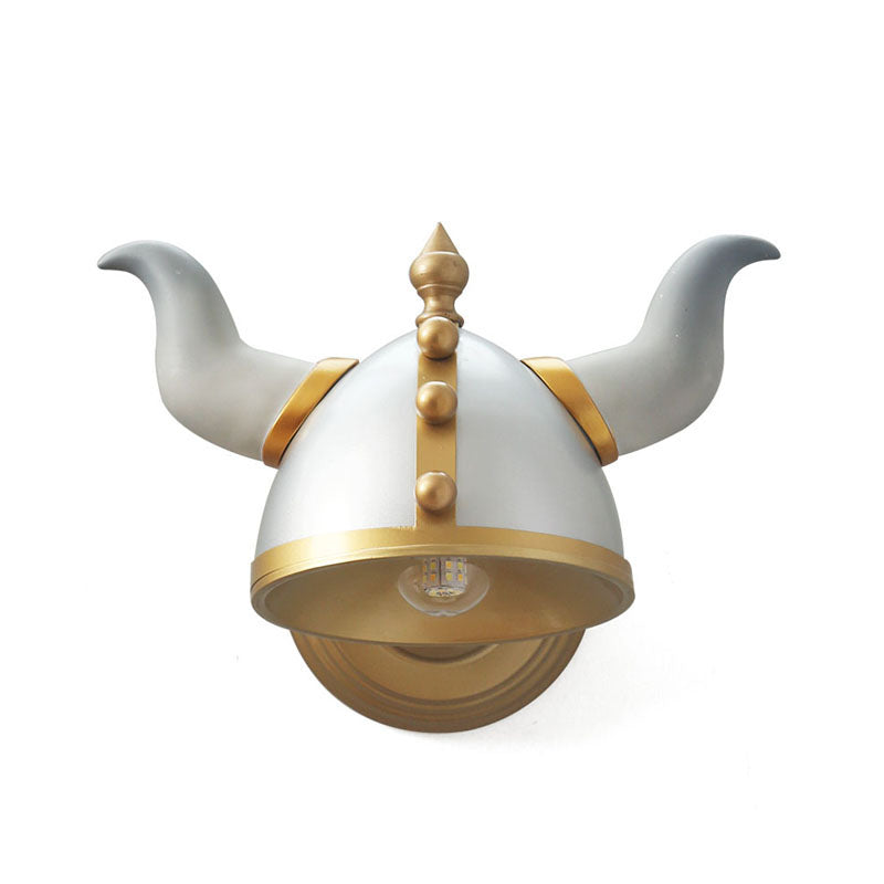 Metallic Horn Hat Wall Light Sconce - Gold And Silver Cartoon Style
