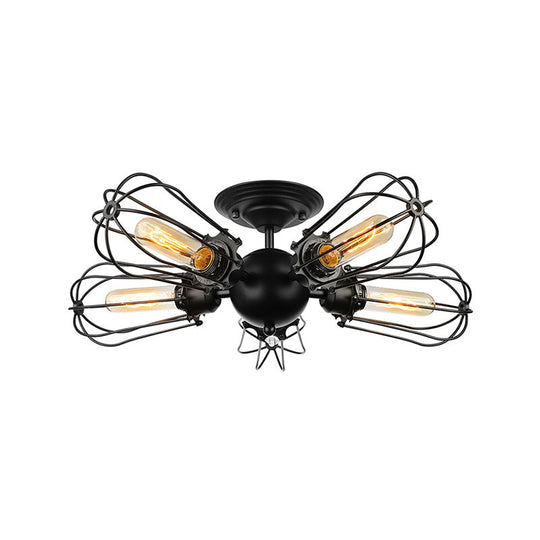 Rustic Wire Frame Ceiling Light - Vintage Bulb Shape With 3/5 Metal Lights In Black For Farmhouse
