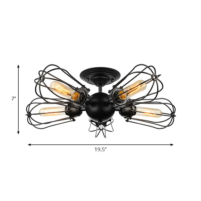 Rustic Wire Frame Ceiling Light - Vintage Bulb Shape With 3/5 Metal Lights In Black For Farmhouse