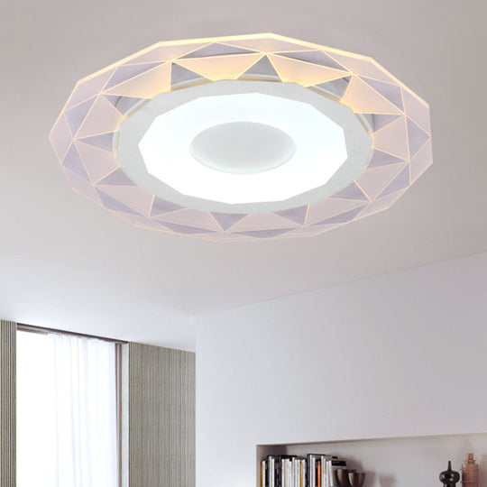 Wide Led Bedroom Flushmount With Polygon Acrylic Shade In White - 16.5’/20.5’/24.5’ Sizes