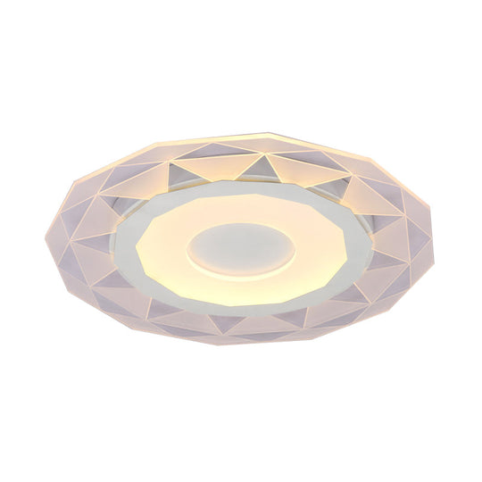 Wide Led Bedroom Flushmount With Polygon Acrylic Shade In White - 16.5’/20.5’/24.5’ Sizes