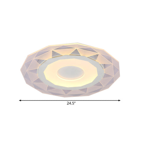 Wide Led Bedroom Flushmount With Polygon Acrylic Shade In White - 16.5/20.5/24.5 Sizes Warm/White