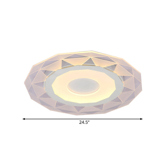Wide Led Bedroom Flushmount With Polygon Acrylic Shade In White - 16.5/20.5/24.5 Sizes Warm/White