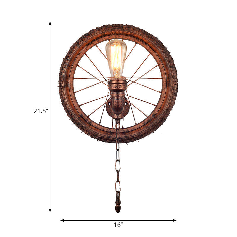 Rustic Industrial Wheel Metal Sconce Lamp - Dark Rust Wall Lighting For Restaurants
