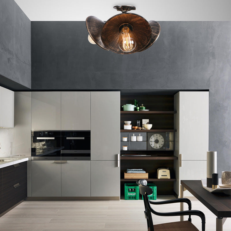 Antique Bronze/Aged Silver Ceiling Light With Stylish Wrought Iron Finish - 3 Heads Semi Flush